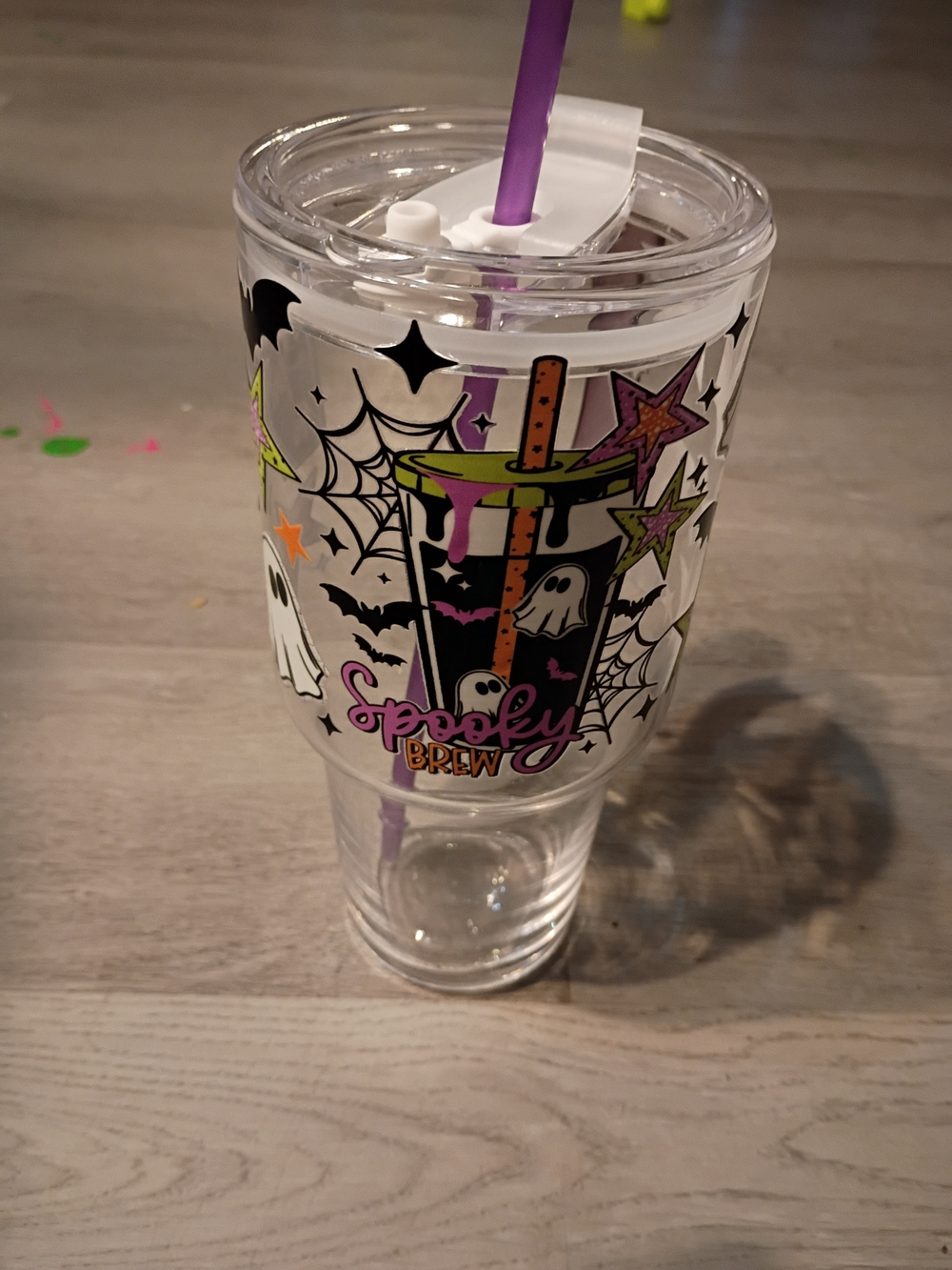 Spooky Brew Halloween Double-Wall Tumbler with Purple Straw